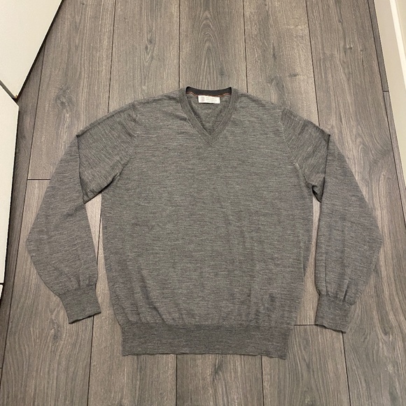Brunello Cucinelli Cashmere Wool Blend V-Neck Sweater Size L - Picture 2 of 11